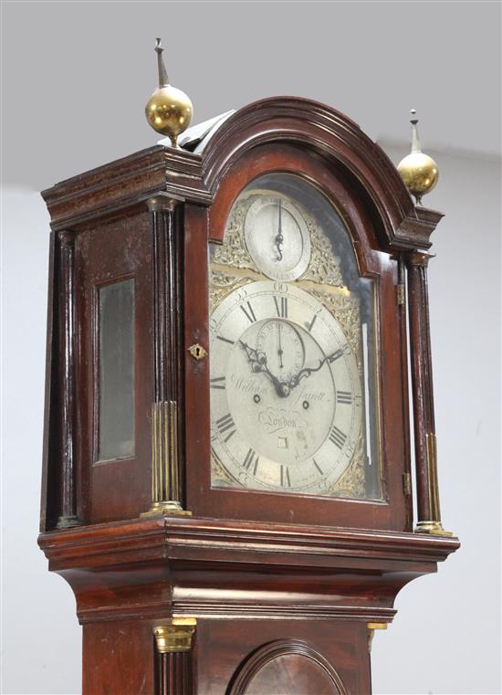 William Jarrett of London. A George III mahogany eight day longcase clock, H.7ft 5in.